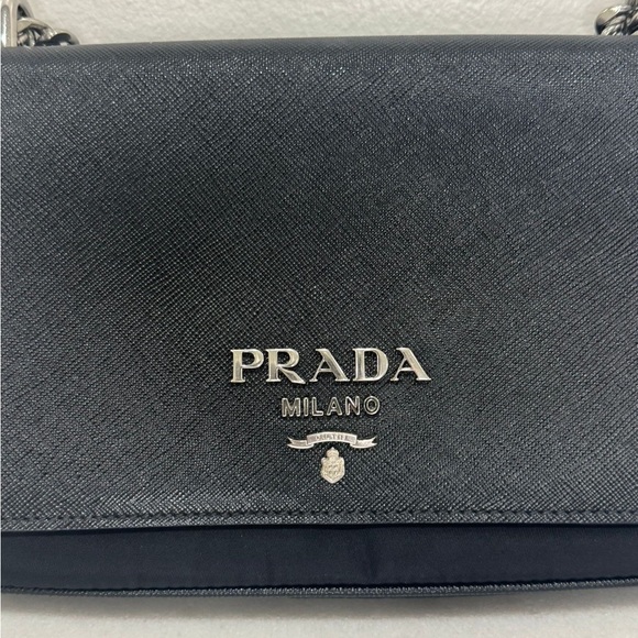 Prada Navy Leather Crossbody Bag with Silver Chain - Picture 3 of 9